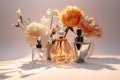 woman smell glass flower perfume aroma odour fragrance scent bottle cosmetic. Generative AI. Royalty Free Stock Photo