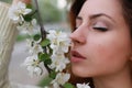 Woman smell tree flower Royalty Free Stock Photo