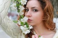 Woman smell tree flower Royalty Free Stock Photo