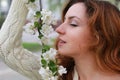 Woman smell tree flower Royalty Free Stock Photo