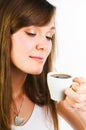 Woman smelling coffee aroma Royalty Free Stock Photo