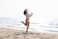 Woman Smiles happy Run, Jump and Dance on the Holiday Summer Royalty Free Stock Photo