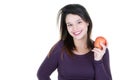 Woman smiling beauty young hold red apple