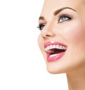 Woman smiling with ceramic braces on teeth Royalty Free Stock Photo