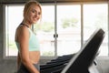 Woman smiling in gym feel fresh after exercise Royalty Free Stock Photo