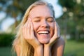 A woman smiling and laughing. Happy people. Portrait