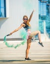 Woman with smoke bomb Royalty Free Stock Photo