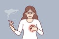 Woman smokes with heart condition needs give up cigarettes and tobacco to avoid dying from cancer