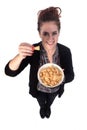 Woman with snaks on white backgrund Royalty Free Stock Photo