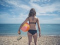 Woman with snorkel and beach ball Royalty Free Stock Photo