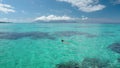 Woman snorkel in crystal blue water, exotic island