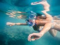 Woman snorkel in shallow water