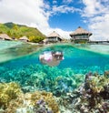 Woman snorkeling at coral reef Royalty Free Stock Photo