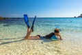 Woman snorkeling in tropical water Royalty Free Stock Photo