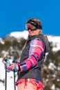 Woman with snow rackets in snowy landscape in snow landscape with trees in Ransol, Canillo