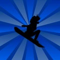 Woman on a snowboard jump performs complex Royalty Free Stock Photo