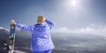 Woman with snowboard on the snow mountain panorame Royalty Free Stock Photo