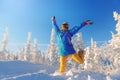 Woman snowboarder having fun.