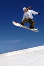 Woman snowboarder jump slope