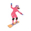 Woman Snowboarding Equipped with Helmet and Goggles in Winter Season Vector Illustration Royalty Free Stock Photo