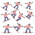 Woman Snowboarding Sequence Illustration Royalty Free Stock Photo