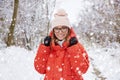 Woman in snowfall