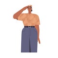 Woman soldier in uniform, saluting with hand at head. Female army worker portrait. Strong person from military service