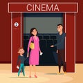 Woman with son going to cinema flat vector illustration