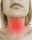 Woman sore throat respiratory, choke, suffocation, shock, adenoids symptom