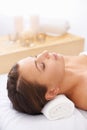 Woman, spa and relax for wellness and face, self care with aromatherapy or alternative medicine for peace and calm Royalty Free Stock Photo