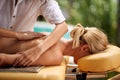 Woman at spa and wellness back massage treatment close up Royalty Free Stock Photo