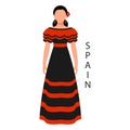 Woman in Spanish national traditional dress. Culture and retro traditions of Spain. Illustration, template