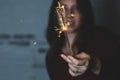 Woman with Sparkler fireworks Celebration Happiness Firework Concept Royalty Free Stock Photo