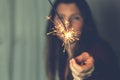 Woman with Sparkler fireworks Celebration Happiness Firework Concept Royalty Free Stock Photo