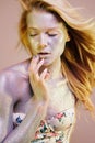 Woman with Sparkles on her Face and Body Royalty Free Stock Photo