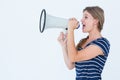 Woman speaking through a loudspeaker Royalty Free Stock Photo