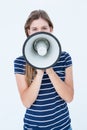 Woman speaking through a loudspeaker Royalty Free Stock Photo