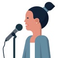 Woman speaking into microphone