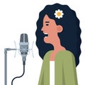 Woman speaking into microphone Royalty Free Stock Photo