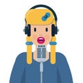 Woman speaking into microphone and wearing headphones Royalty Free Stock Photo