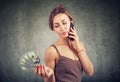 Woman speaking on phone in roaming Royalty Free Stock Photo