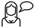 Woman with speech bubble icon. Talking girl symbol