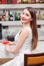 Woman spends time in the bar Royalty Free Stock Photo