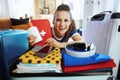 Woman with spf and first aid kit getting prepared for travel Royalty Free Stock Photo