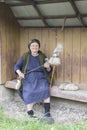 A woman spinning wool in Romania
