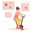 Young woman on a training apparatus at home. Flat design illustration. Vector