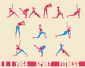 Woman Sport fitness Yoga sequence icons set