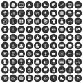 100 woman sport icons set black circle Royalty Free Stock Photo