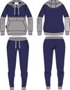 Woman sport suit hooded ziper design template drawing