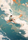 woman sport surfer sea boarding surfing summer water body lifestyle ocean. Generative AI. Royalty Free Stock Photo